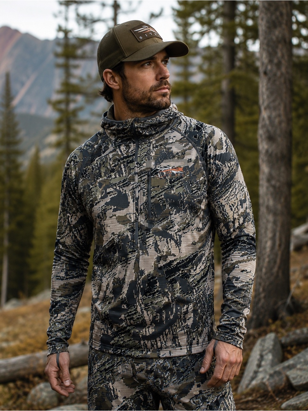 Sitka Grinder Zip-T Gore Optifade‎ Timber Camo Grid Fleece Top 1/2 Zip M
